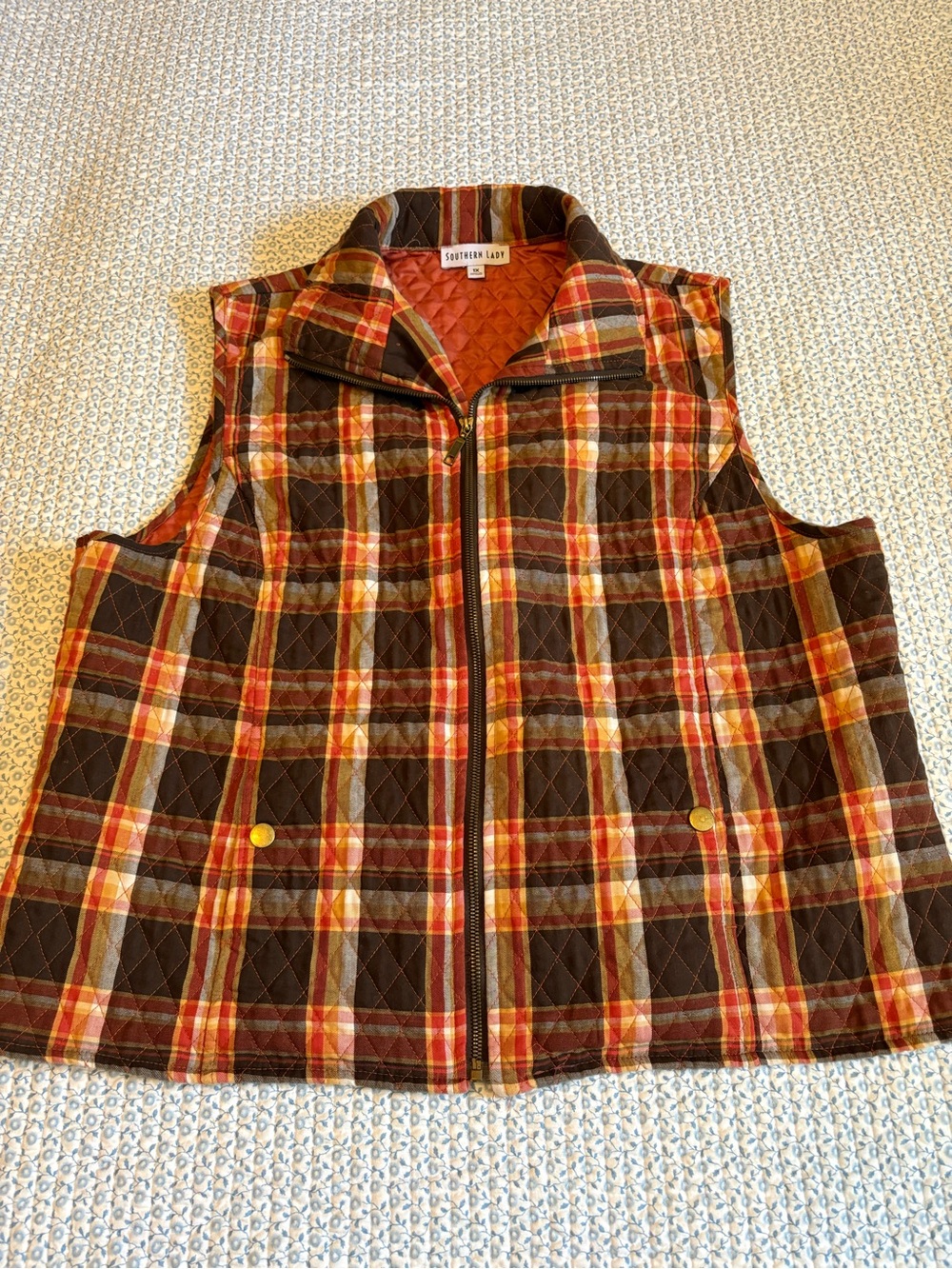 Southern Lady Quilted Plaid Zip Up Vest